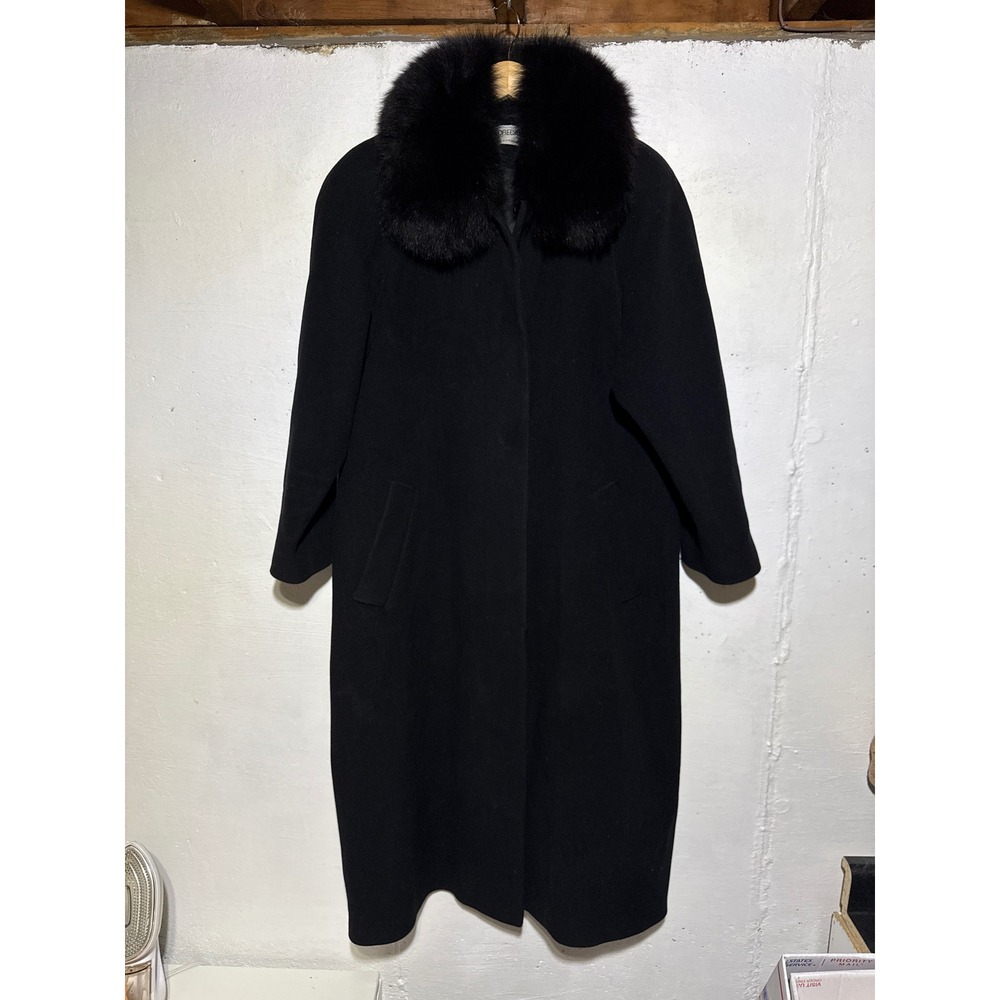Forecast Womens Fur Collar Long Overcoat 8 Black Lambs Wool Blend Winter Luxury